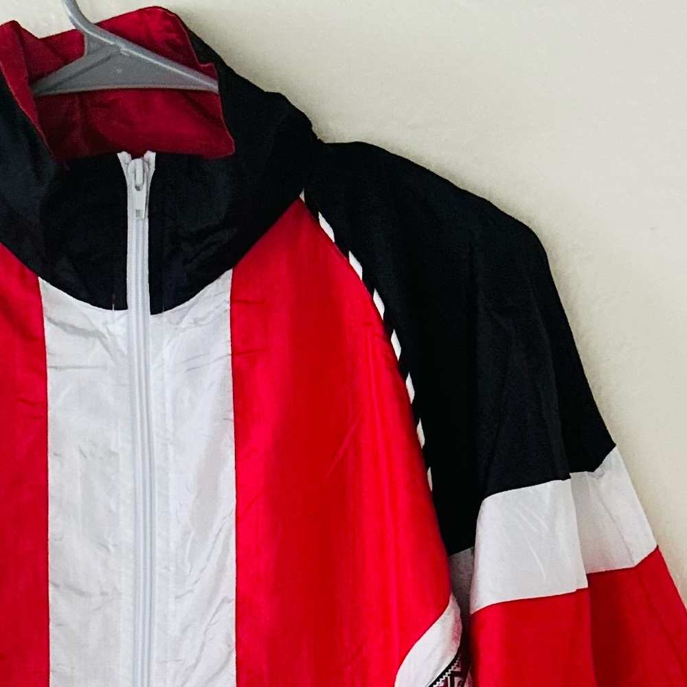 Vintage 90s Red White Blue Windbreaker Jacket Track Jacket Size M - Picture 3 of 7